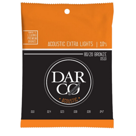 Darco Acoustic D510, 80/20 Bronze, Extra Light-Gauge 10-47 Acoustic Guitar Strings